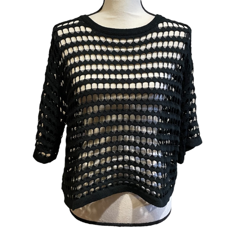Patrizia Luca Open Knit Sweater Top Black